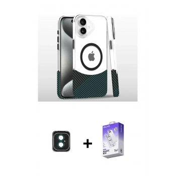 MARSİLYAN™- iPhone 16 Kılıf İz Asil Prime - Siyah Bilvis 5in1 3D Magic Cam Ekran Koruyucu + PVD Metal Kamera Lens - YL