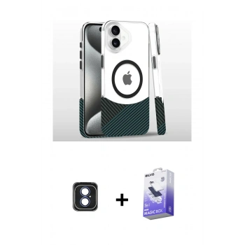 MARSİLYAN™- iPhone 16 Kılıf İz Asil Prime - Siyah Bilvis 5in1 5D Magic Hayalet Cam Ekran Koruyucu + PVD Metal Kamera Lens - MI