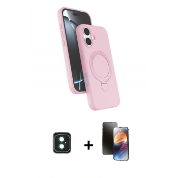 MARSİLYAN™- iPhone 16 Kılıf İz Işık Koleksiyonu - Siyah 3D Antistatik Mat Seramik Nano Ekran Koruyucu + PVD Metal Kamera Lens - YL