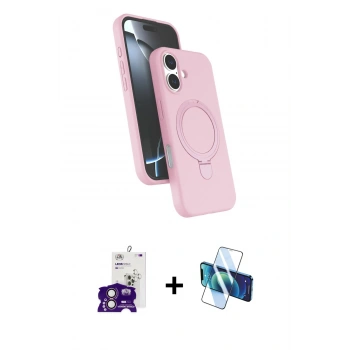 MARSİLYAN™- iPhone 16 Kılıf İz Işık Koleksiyonu - Siyah 3D Antistatik Seramik Nano Ekran Koruyucu + Bilvis Titan Kamera Lens - PE