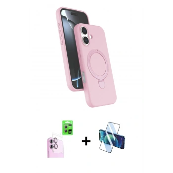 MARSİLYAN™- iPhone 16 Kılıf İz Işık Koleksiyonu - Siyah 3D Antistatik Seramik Nano Ekran Koruyucu + Raze Metal Kamera Lens - PE