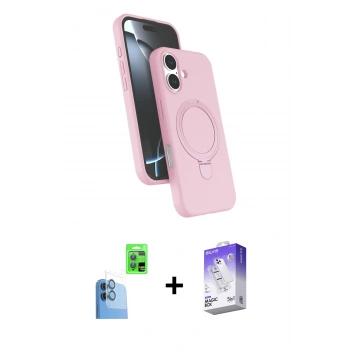 MARSİLYAN™- iPhone 16 Kılıf İz Işık Koleksiyonu - Siyah Bilvis 5in1 3D Magic Cam Ekran Koruyucu + Raze Metal Kamera Lens - LT