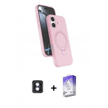 MARSİLYAN™- iPhone 16 Kılıf İz Işık Koleksiyonu - Siyah Bilvis 5in1 3D Magic Cam Ekran Koruyucu + PVD Metal Kamera Lens - MI