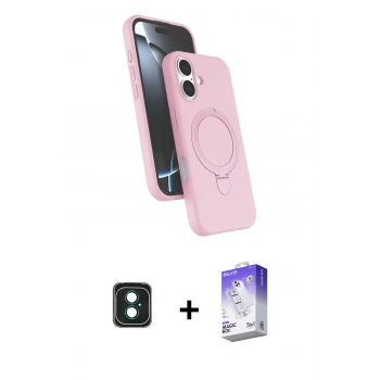 MARSİLYAN™- iPhone 16 Kılıf İz Işık Koleksiyonu - Siyah Bilvis 5in1 3D Magic Cam Ekran Koruyucu + PVD Metal Kamera Lens - YL