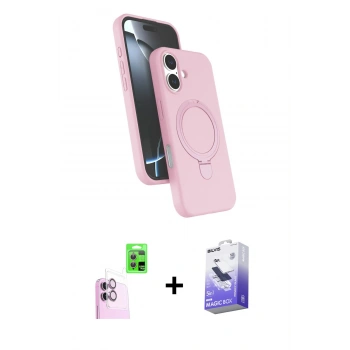 MARSİLYAN™- iPhone 16 Kılıf İz Işık Koleksiyonu - Siyah Bilvis 5in1 5D Magic Hayalet Cam Ekran Koruyucu + Raze Metal Kamera Lens - PE