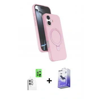MARSİLYAN™- iPhone 16 Kılıf İz Işık Koleksiyonu - Siyah Bilvis 5in1 5D Magic Hayalet Cam Ekran Koruyucu + Raze Metal Kamera Lens - BZ