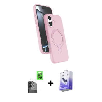 MARSİLYAN™- iPhone 16 Kılıf İz Işık Koleksiyonu - Siyah Bilvis 5in1 5D Magic Hayalet Cam Ekran Koruyucu + Raze Metal Kamera Lens - SH