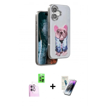 MARSİLYAN™- iPhone 16 Kılıf İz Minimal Koleksiyonu - Şeffaf Pasifik Cam Ekran Koruyucu + Raze Metal Kamera Lens - PE