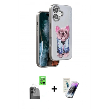 MARSİLYAN™- iPhone 16 Kılıf İz Minimal Koleksiyonu - Şeffaf Pasifik Cam Ekran Koruyucu + Raze Metal Kamera Lens - SH