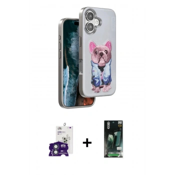 MARSİLYAN™- iPhone 16 Kılıf İz Minimal Koleksiyonu - Siyah 360 Mat Full Body Arka Koruyucu + Bilvis Titan Kamera Lens - YL