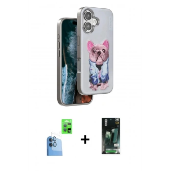 MARSİLYAN™- iPhone 16 Kılıf İz Minimal Koleksiyonu - Siyah 360 Mat Full Body Arka Koruyucu + Raze Metal Kamera Lens - LT