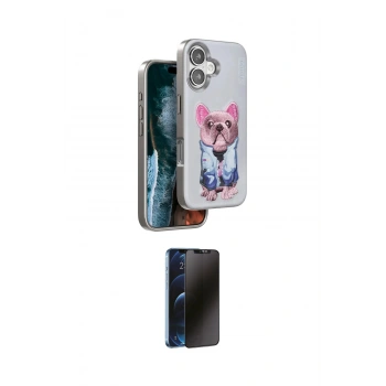 MARSİLYAN™- iPhone 16 Kılıf İz Minimal Koleksiyonu - Siyah 3D Antistatik Hayalet Cam Ekran Koruyucu