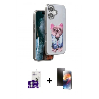 MARSİLYAN™- iPhone 16 Kılıf İz Minimal Koleksiyonu - Siyah 3D Antistatik Mat Seramik Nano Ekran Koruyucu + Bilvis Titan Kamera Lens - GS
