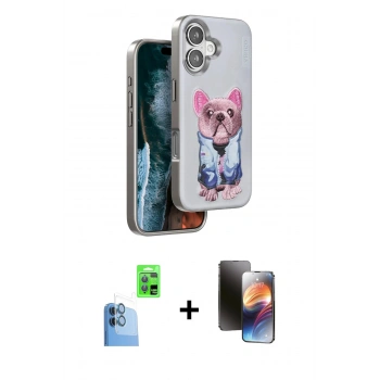 MARSİLYAN™- iPhone 16 Kılıf İz Minimal Koleksiyonu - Siyah 3D Antistatik Mat Seramik Nano Ekran Koruyucu + Raze Metal Kamera Lens - LT