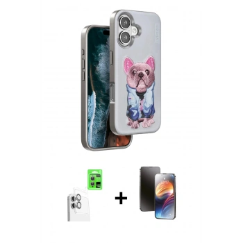 MARSİLYAN™- iPhone 16 Kılıf İz Minimal Koleksiyonu - Siyah 3D Antistatik Mat Seramik Nano Ekran Koruyucu + Raze Metal Kamera Lens - BZ