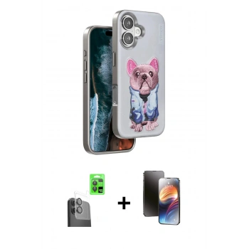 MARSİLYAN™- iPhone 16 Kılıf İz Minimal Koleksiyonu - Siyah 3D Antistatik Mat Seramik Nano Ekran Koruyucu + Raze Metal Kamera Lens - SH