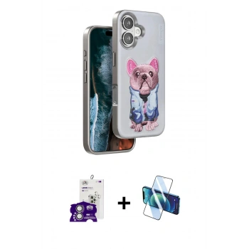 MARSİLYAN™- iPhone 16 Kılıf İz Minimal Koleksiyonu - Siyah 3D Antistatik Seramik Nano Ekran Koruyucu + Bilvis Titan Kamera Lens - GS