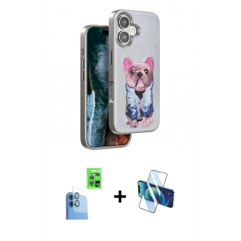 MARSİLYAN™- iPhone 16 Kılıf İz Minimal Koleksiyonu - Siyah 3D Antistatik Seramik Nano Ekran Koruyucu + Raze Metal Kamera Lens - LT