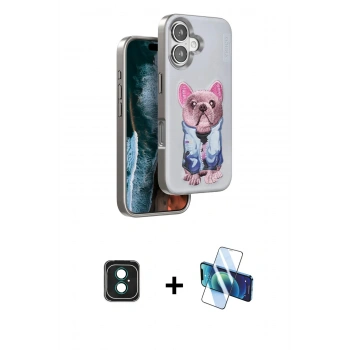 MARSİLYAN™- iPhone 16 Kılıf İz Minimal Koleksiyonu - Siyah 3D Antistatik Seramik Nano Ekran Koruyucu + PVD Metal Kamera Lens - YL