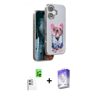 MARSİLYAN™- iPhone 16 Kılıf İz Minimal Koleksiyonu - Siyah Bilvis 5in1 3D Magic Cam Ekran Koruyucu + Raze Metal Kamera Lens - BZ