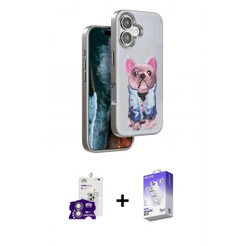 MARSİLYAN™- iPhone 16 Kılıf İz Minimal Koleksiyonu - Siyah Bilvis 5in1 3D Magic Cam Ekran Koruyucu + Bilvis Titan Kamera Lens - GS