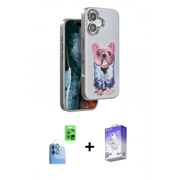 MARSİLYAN™- iPhone 16 Kılıf İz Minimal Koleksiyonu - Siyah Bilvis 5in1 3D Magic Cam Ekran Koruyucu + Raze Metal Kamera Lens - LT