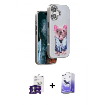 MARSİLYAN™- iPhone 16 Kılıf İz Minimal Koleksiyonu - Siyah Bilvis 5in1 5D Magic Hayalet Cam Ekran Koruyucu + Bilvis Titan Kamera Lens - YL
