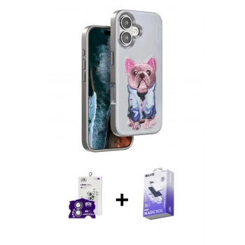 MARSİLYAN™- iPhone 16 Kılıf İz Minimal Koleksiyonu - Siyah Bilvis 5in1 5D Magic Hayalet Cam Ekran Koruyucu + Bilvis Titan Kamera Lens - GS