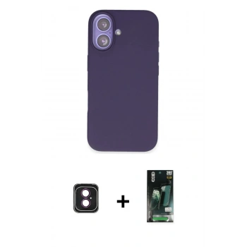 MARSİLYAN™- iPhone 16 Kılıf Kıvılcım Çizgi Serisi - Siyah 360 Mat Full Body Arka Koruyucu + PVD Metal Kamera Lens - PE