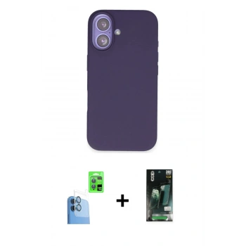 MARSİLYAN™- iPhone 16 Kılıf Kıvılcım Çizgi Serisi - Siyah 360 Mat Full Body Arka Koruyucu + Raze Metal Kamera Lens - LT