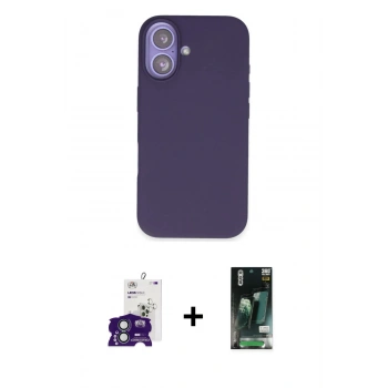 MARSİLYAN™- iPhone 16 Kılıf Kıvılcım Çizgi Serisi - Siyah 360 Mat Full Body Arka Koruyucu + Bilvis Titan Kamera Lens - YL