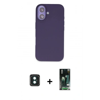 MARSİLYAN™- iPhone 16 Kılıf Kıvılcım Çizgi Serisi - Siyah 360 Mat Full Body Arka Koruyucu + PVD Metal Kamera Lens - YL