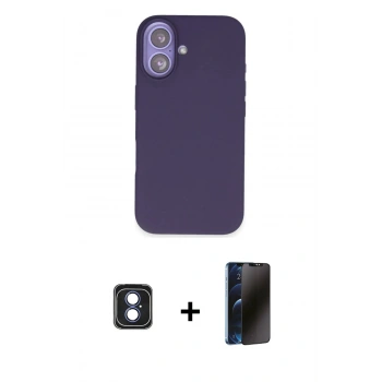 MARSİLYAN™- iPhone 16 Kılıf Kıvılcım Çizgi Serisi - Siyah 3D Antistatik Hayalet Cam Ekran Koruyucu + PVD Metal Kamera Lens - MI