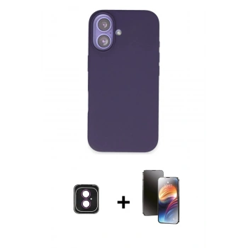 MARSİLYAN™- iPhone 16 Kılıf Kıvılcım Çizgi Serisi - Siyah 3D Antistatik Mat Seramik Nano Ekran Koruyucu + PVD Metal Kamera Lens - PE