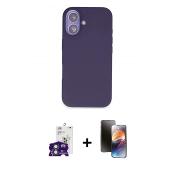 MARSİLYAN™- iPhone 16 Kılıf Kıvılcım Çizgi Serisi - Siyah 3D Antistatik Mat Seramik Nano Ekran Koruyucu + Bilvis Titan Kamera Lens - YL