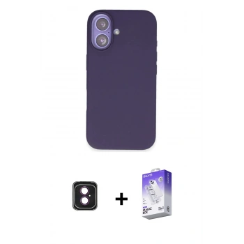 MARSİLYAN™- iPhone 16 Kılıf Kıvılcım Çizgi Serisi - Siyah Bilvis 5in1 3D Magic Cam Ekran Koruyucu + PVD Metal Kamera Lens - PE