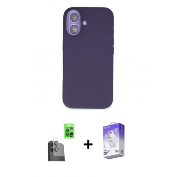 MARSİLYAN™- iPhone 16 Kılıf Kıvılcım Çizgi Serisi - Siyah Bilvis 5in1 3D Magic Cam Ekran Koruyucu + Raze Metal Kamera Lens - SH