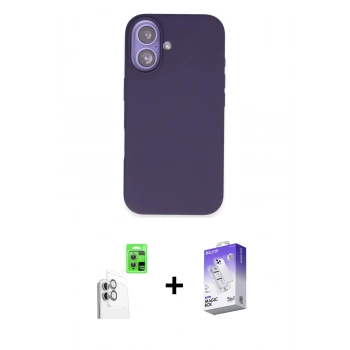 MARSİLYAN™- iPhone 16 Kılıf Kıvılcım Çizgi Serisi - Siyah Bilvis 5in1 3D Magic Cam Ekran Koruyucu + Raze Metal Kamera Lens - BZ
