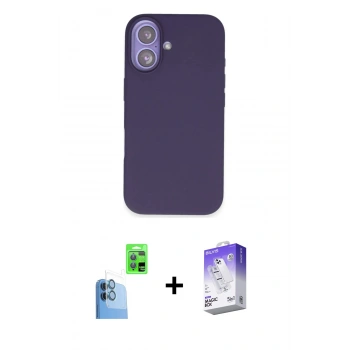 MARSİLYAN™- iPhone 16 Kılıf Kıvılcım Çizgi Serisi - Siyah Bilvis 5in1 3D Magic Cam Ekran Koruyucu + Raze Metal Kamera Lens - LT