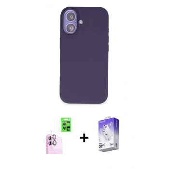 MARSİLYAN™- iPhone 16 Kılıf Kıvılcım Çizgi Serisi - Siyah Bilvis 5in1 3D Magic Cam Ekran Koruyucu + Raze Metal Kamera Lens - PE