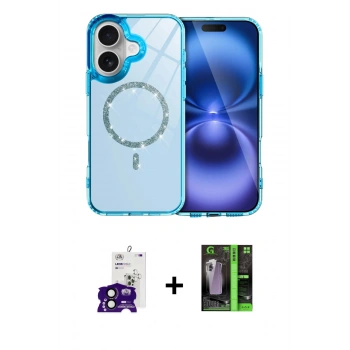 MARSİLYAN™- iPhone 16 Kılıf Kıvılcım Form Prime - Şeffaf 360 Full Body Arka Koruyucu + Bilvis Titan Kamera Lens - SH