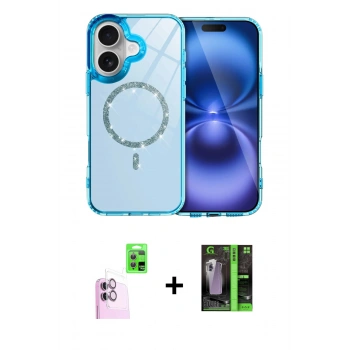 MARSİLYAN™- iPhone 16 Kılıf Kıvılcım Form Prime - Şeffaf 360 Full Body Arka Koruyucu + Raze Metal Kamera Lens - PE
