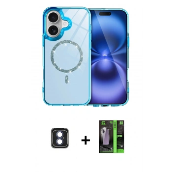 MARSİLYAN™- iPhone 16 Kılıf Kıvılcım Form Prime - Şeffaf 360 Full Body Arka Koruyucu + PVD Metal Kamera Lens - MI