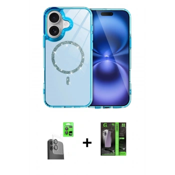 MARSİLYAN™- iPhone 16 Kılıf Kıvılcım Form Prime - Şeffaf 360 Full Body Arka Koruyucu + Raze Metal Kamera Lens - SH