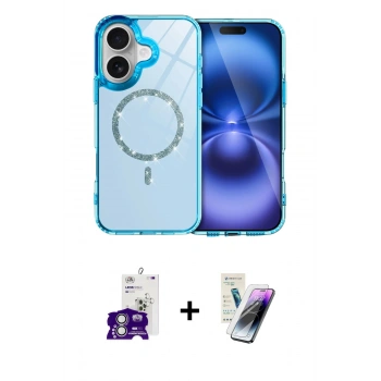 MARSİLYAN™- iPhone 16 Kılıf Kıvılcım Form Prime - Şeffaf Pasifik Cam Ekran Koruyucu + Bilvis Titan Kamera Lens - GS