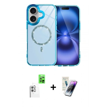 MARSİLYAN™- iPhone 16 Kılıf Kıvılcım Form Prime - Şeffaf Pasifik Cam Ekran Koruyucu + Raze Metal Kamera Lens - BZ
