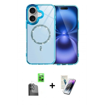 MARSİLYAN™- iPhone 16 Kılıf Kıvılcım Form Prime - Şeffaf Pasifik Cam Ekran Koruyucu + Raze Metal Kamera Lens - SH