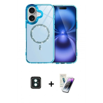 MARSİLYAN™- iPhone 16 Kılıf Kıvılcım Form Prime - Şeffaf Pasifik Cam Ekran Koruyucu + PVD Metal Kamera Lens - YL