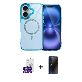 MARSİLYAN™- iPhone 16 Kılıf Kıvılcım Form Prime - Siyah 3D Antistatik Hayalet Cam Ekran Koruyucu + Bilvis Titan Kamera Lens - GS