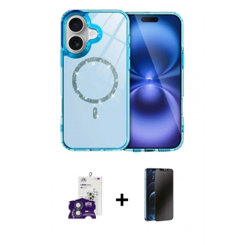 MARSİLYAN™- iPhone 16 Kılıf Kıvılcım Form Prime - Siyah 3D Antistatik Hayalet Cam Ekran Koruyucu + Bilvis Titan Kamera Lens - YL